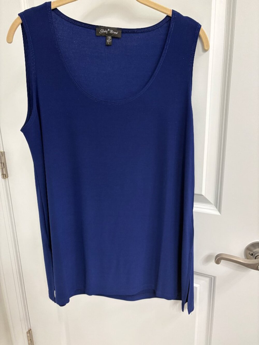 Slinky Brand Navy Blue Tank Top - Sleeveless Blouse Scoop Neck L